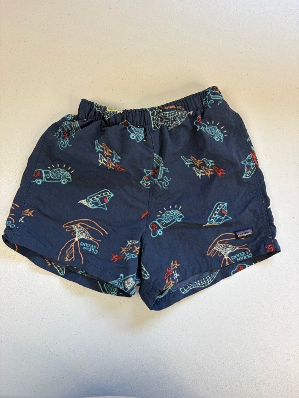 Patagonia Boys Shorts Baggies Blue Ocean Elastic Waist Size 3T Summer Beach - Picture 2 of 6
